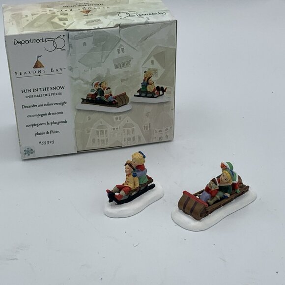 Department 56 Seasons Bay Fun in the Snow Figurines Set of 2 Sledding Children - Picture 1 of 9